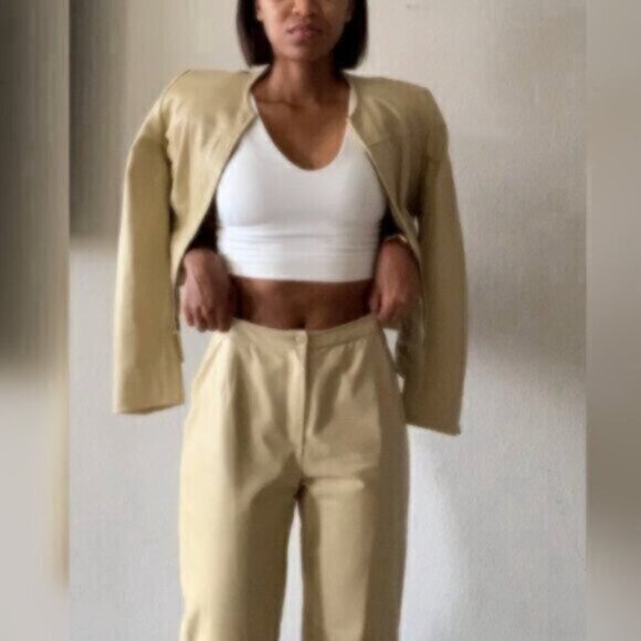 Carlisle 90s Vintage Genuine Leather Two Piece Pants Suit Set - Picture 5 of 13